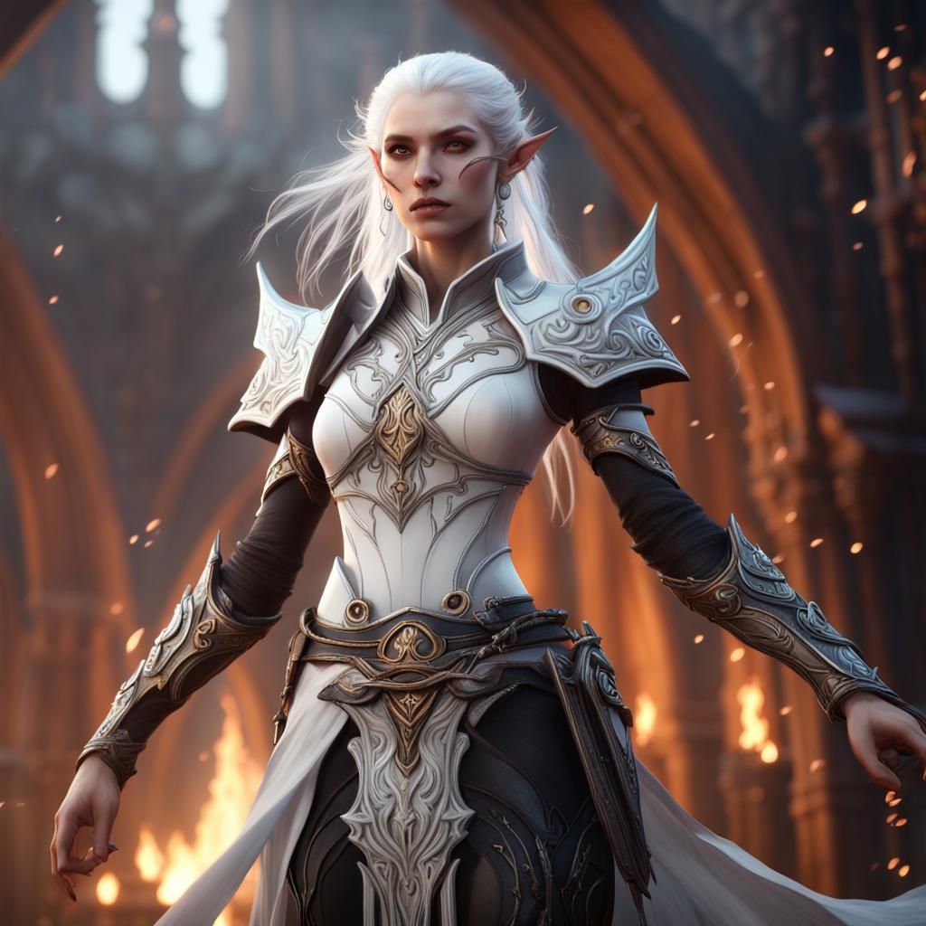 Eladrin Warlock Fighter in Detailed Matte Painting