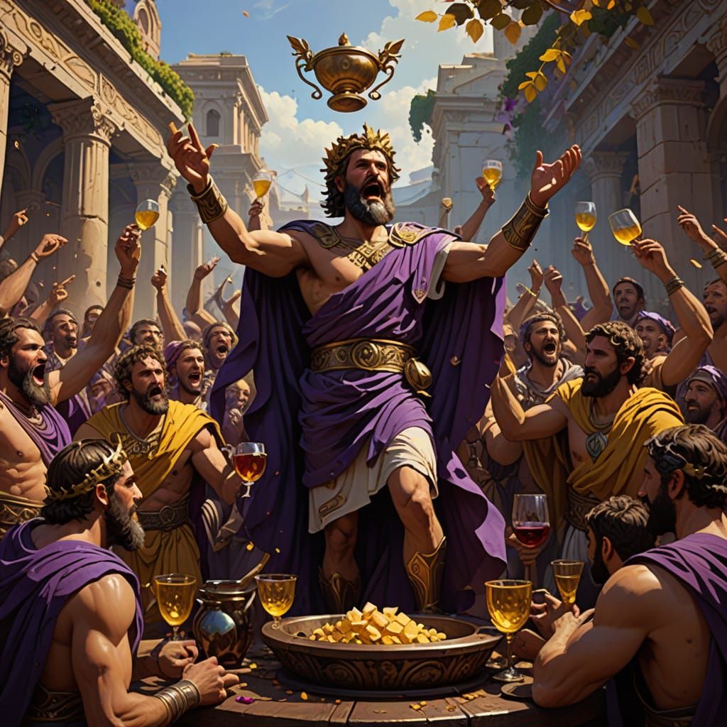 Triumphant Warrior Rallies Ancient Crowd in Chaotic Riot