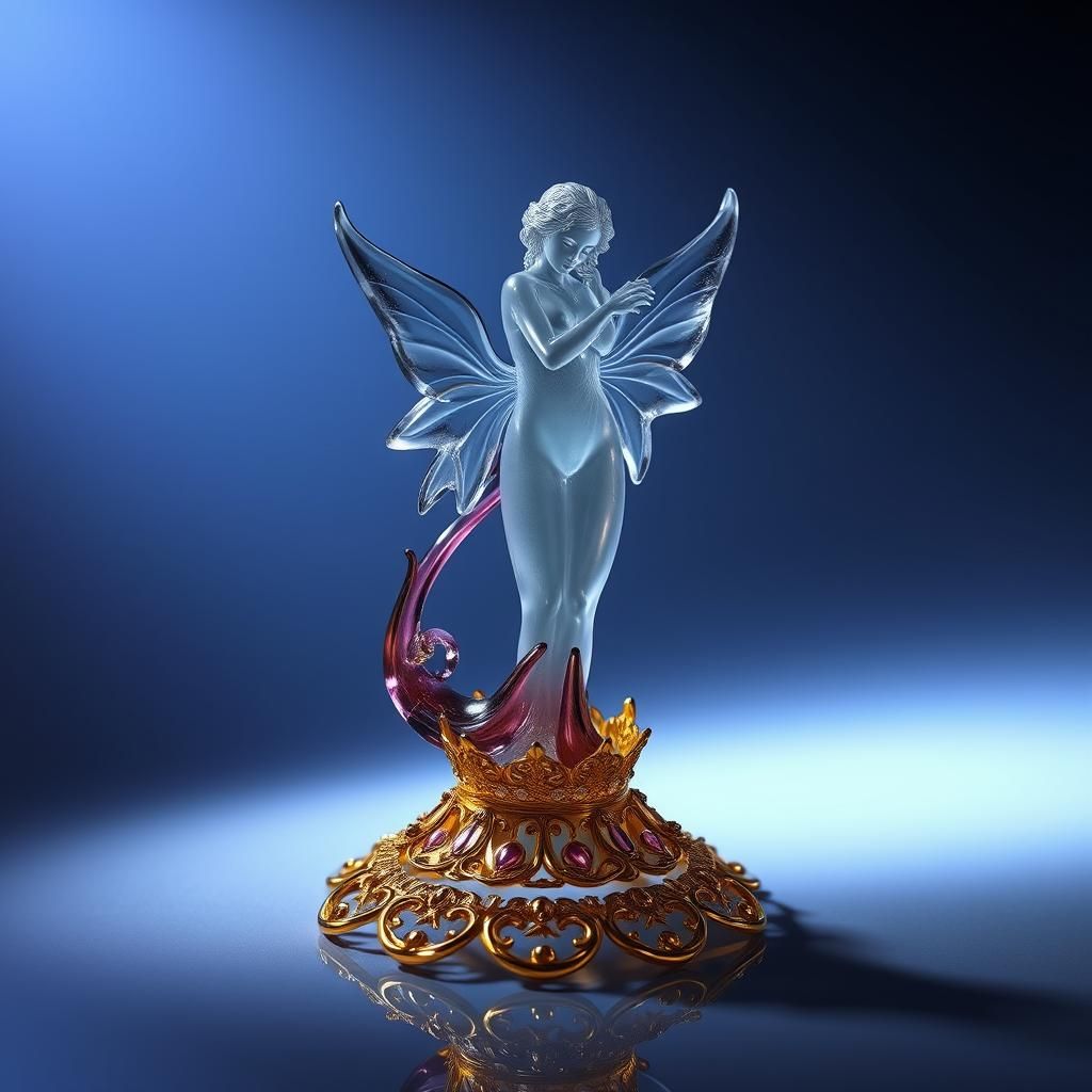 Intricate Glass Figurine with Golden Filigree