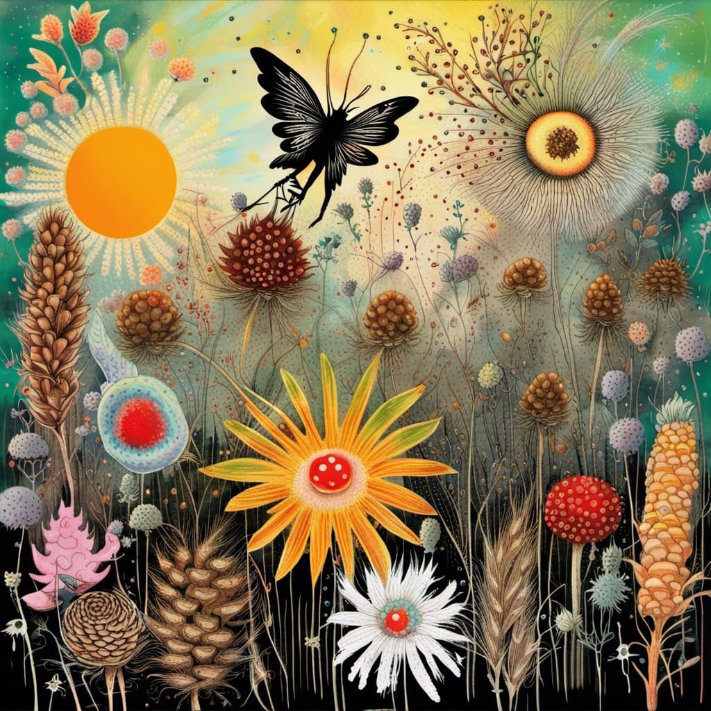 Fairies Play in Garden: Mixed Media Digital Art