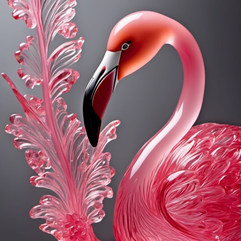 Pink Glass Flamingo Sculpture in Intricate Detail