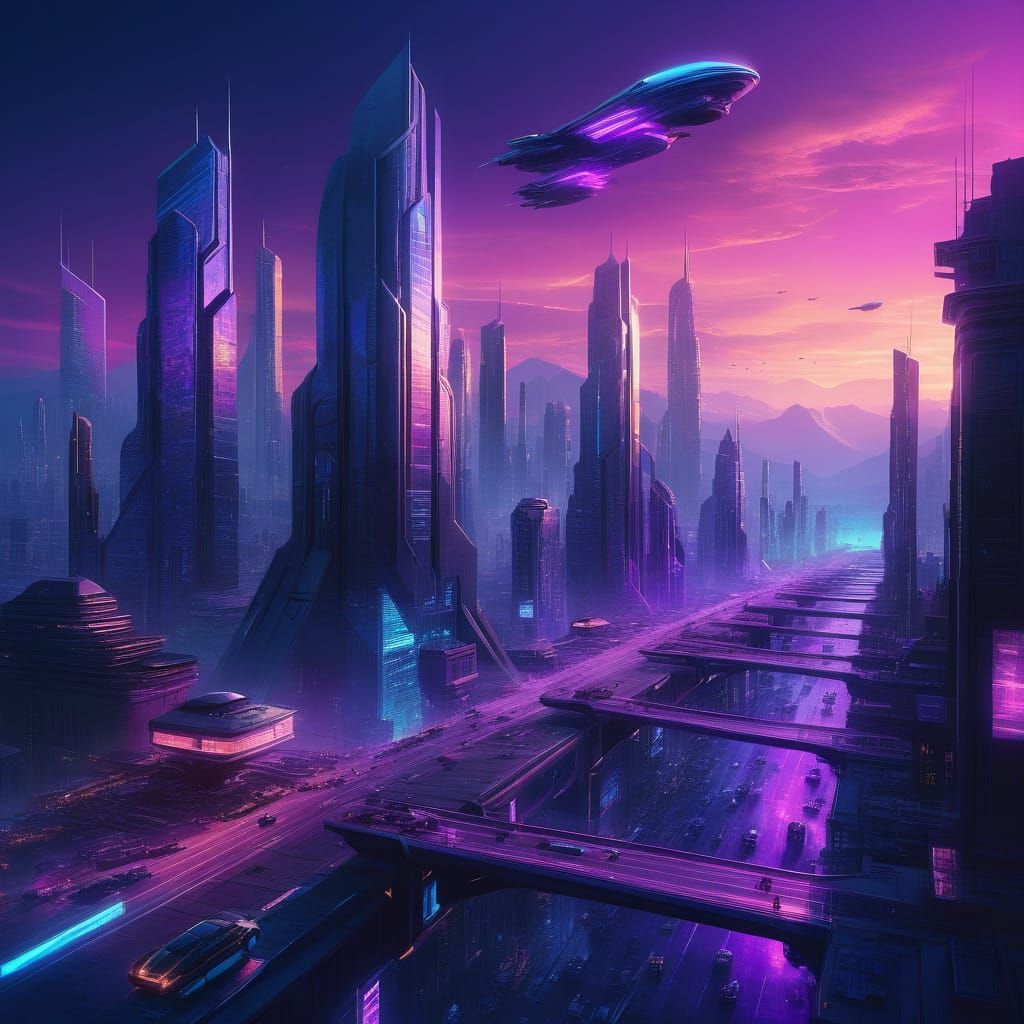 Hyper futurist cityscape horizon