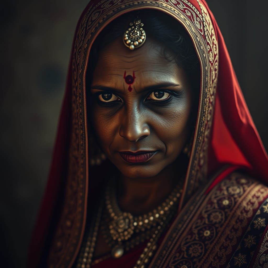 Regal Portrait of Maa Durga in Traditional Saree
