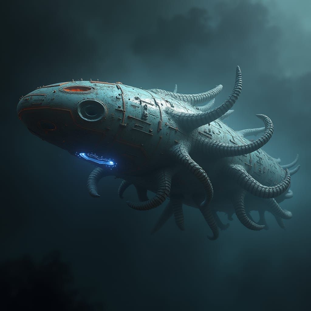 Colossal Organic Spaceship Drifting in Deep Space