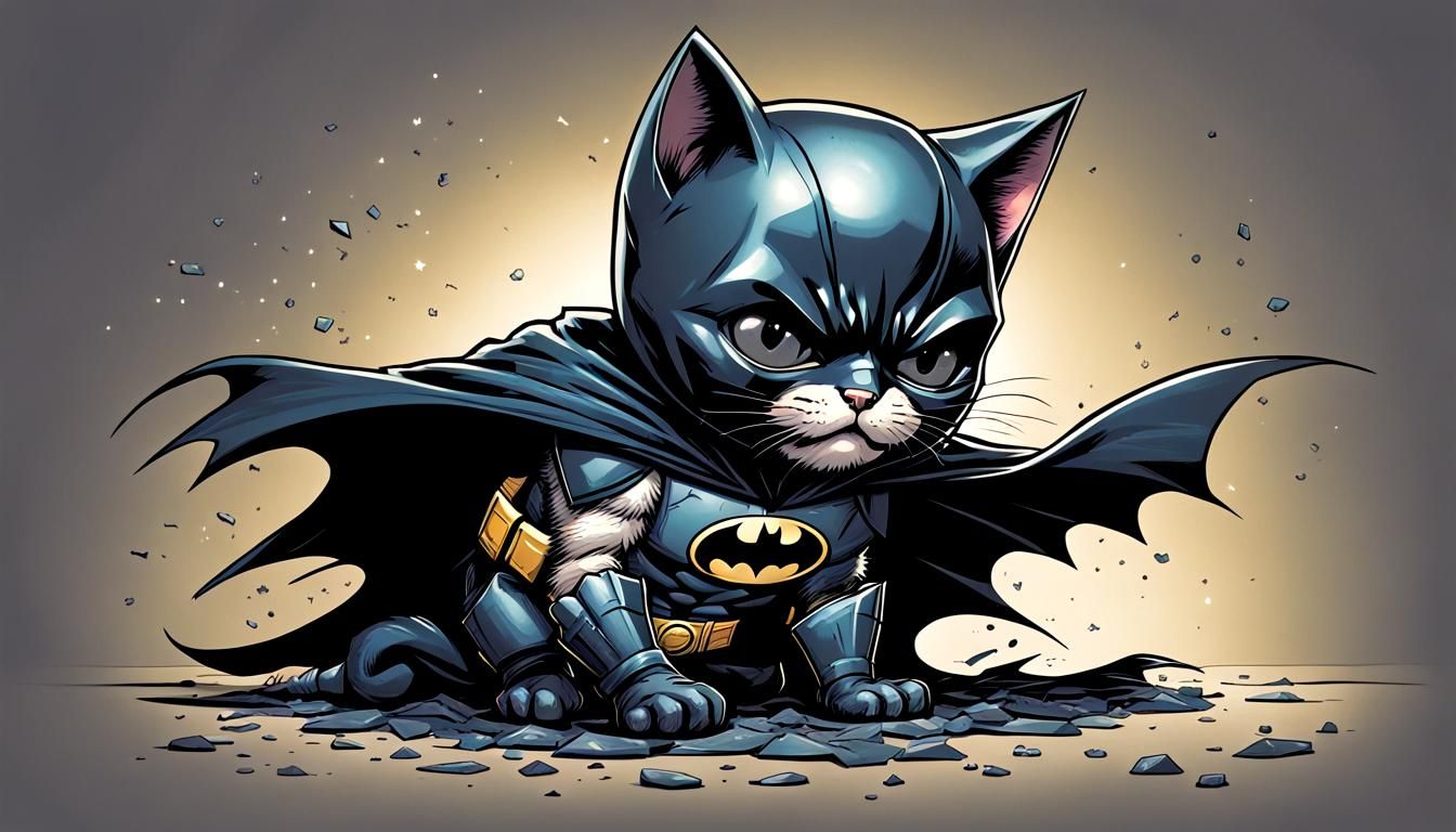 Kitten Dressed as Batman: Comic Book Art