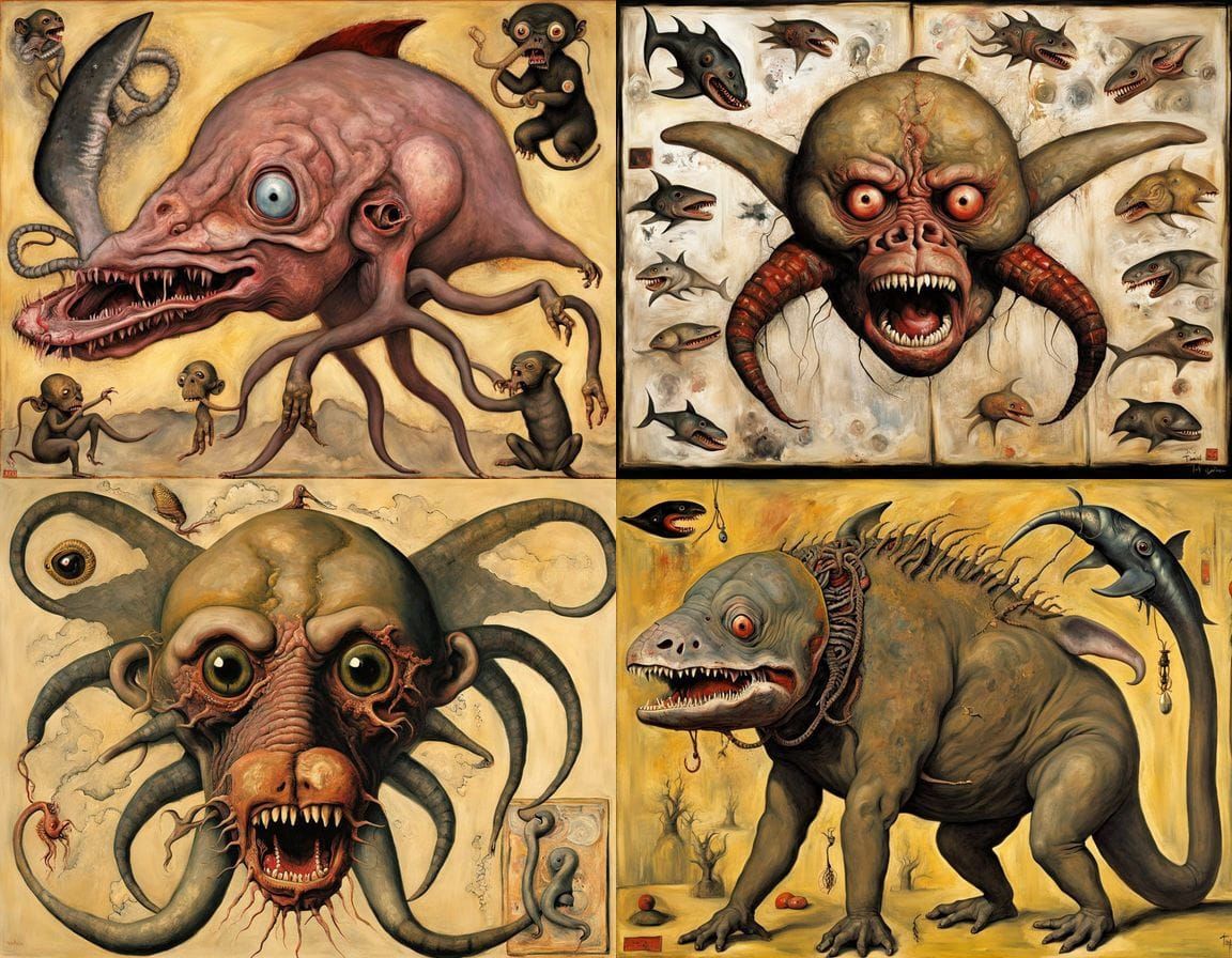 Surreal Mutant Creature with Animal Parts in Thai Art Style