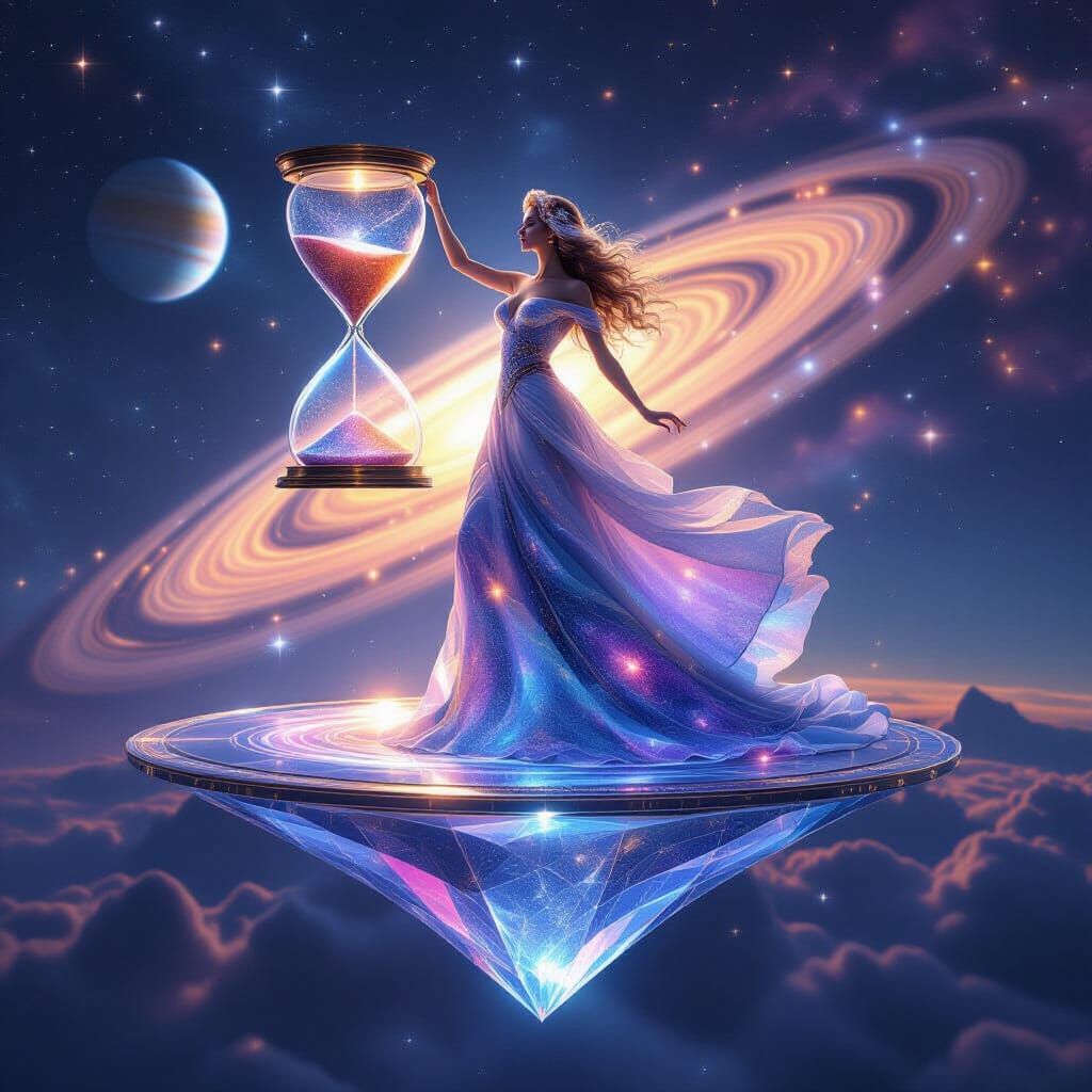 Celestial Goddess of Galaxies Holding Star Hourglass Over Sa...