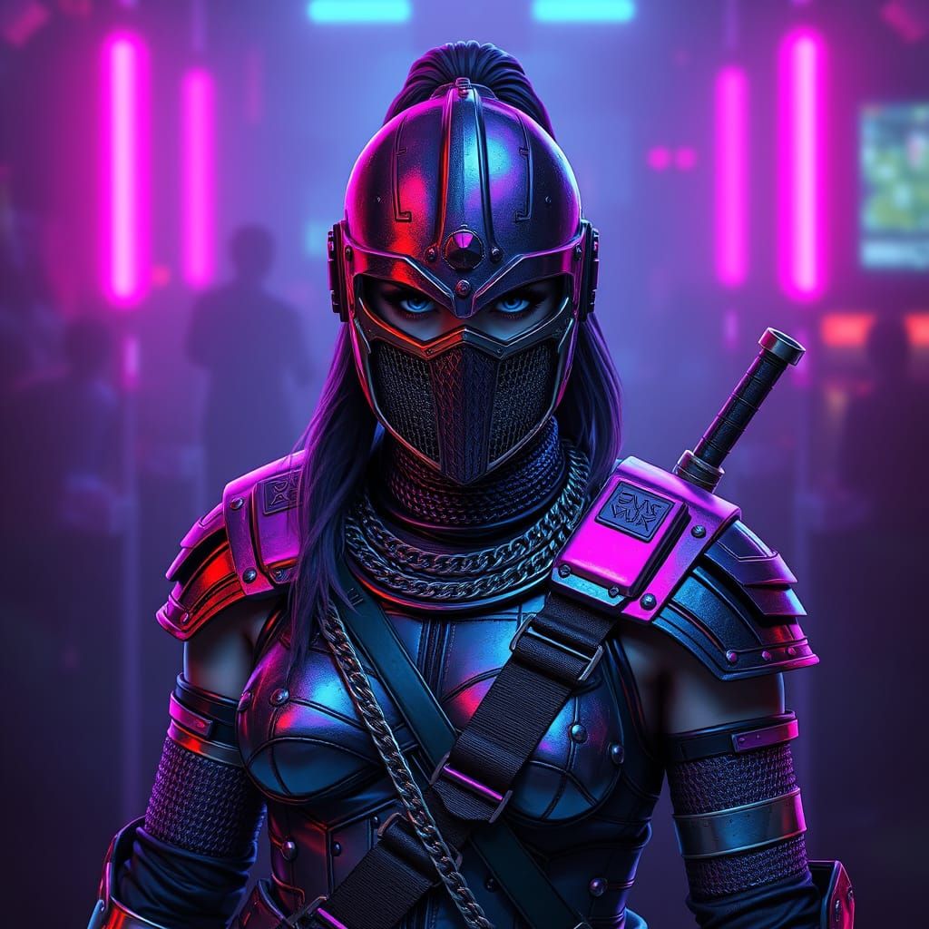 Cyberpunk Female Warrior in Chainmail Armor
