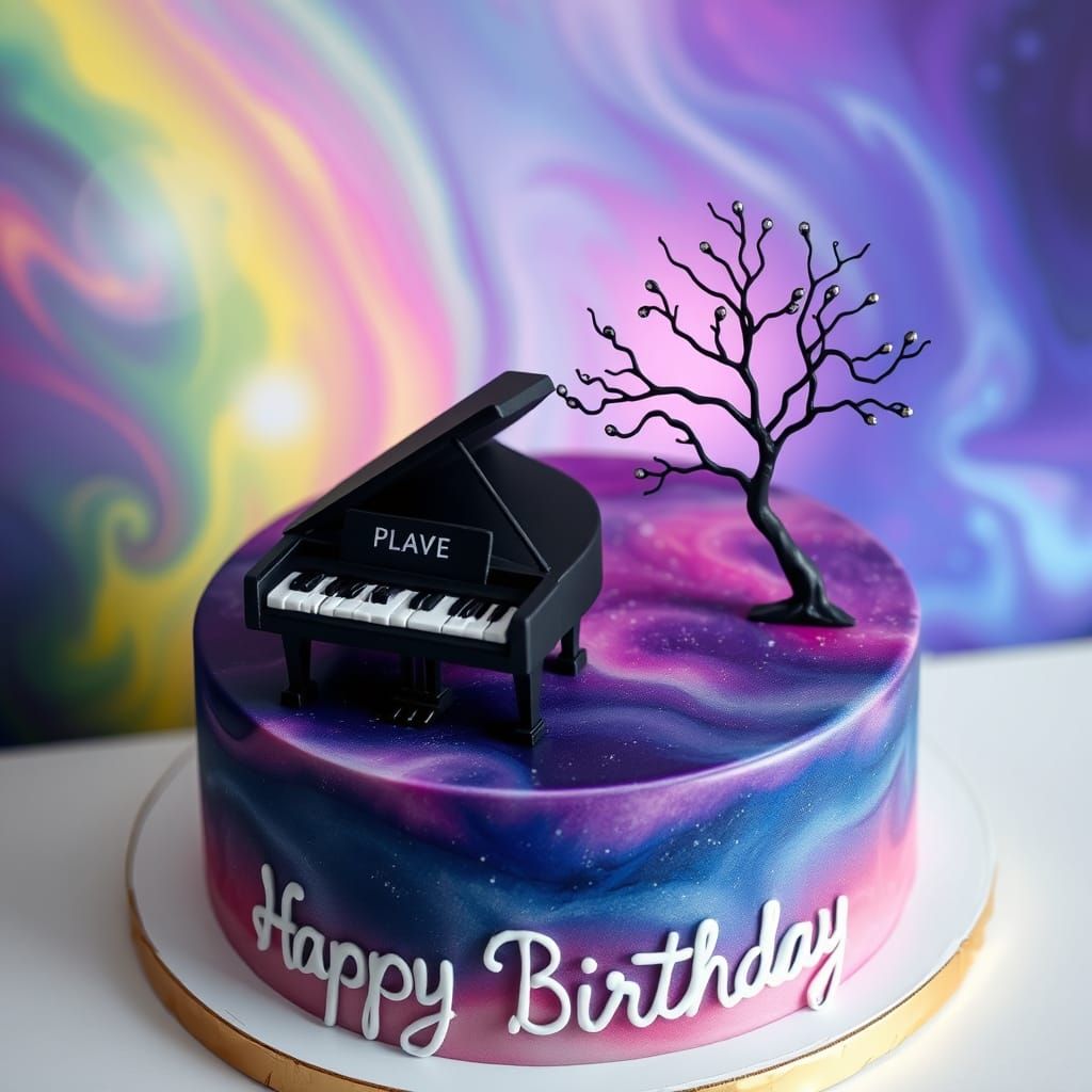 Celestial Wonderland Cake with Edible Piano and Tree