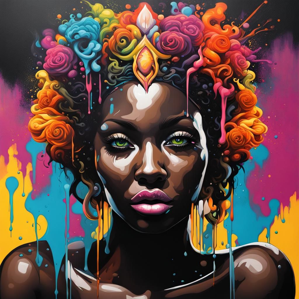 Black Goddess in Graffiti Splash Art Style