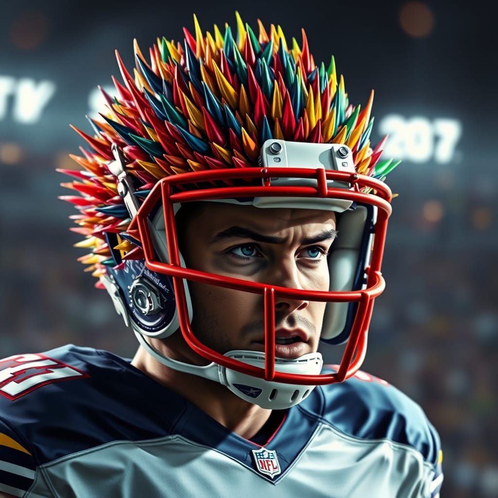 Vibrant Quill Helmet on Determined Football Player