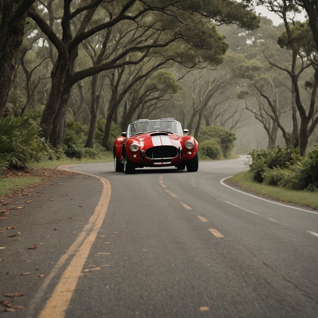 Red 1967 Shelby Cobra on Coastal Road