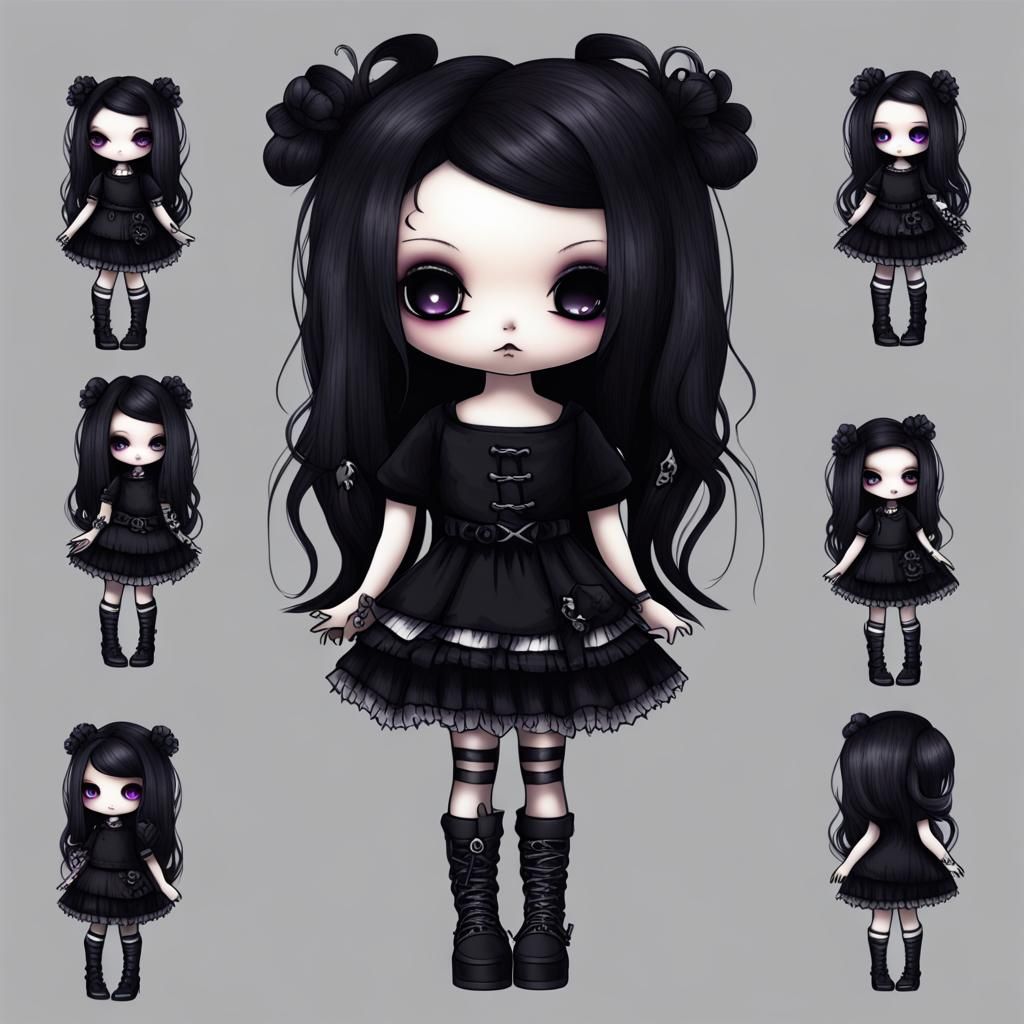 Chibi Goth Doll in Cartoon Style