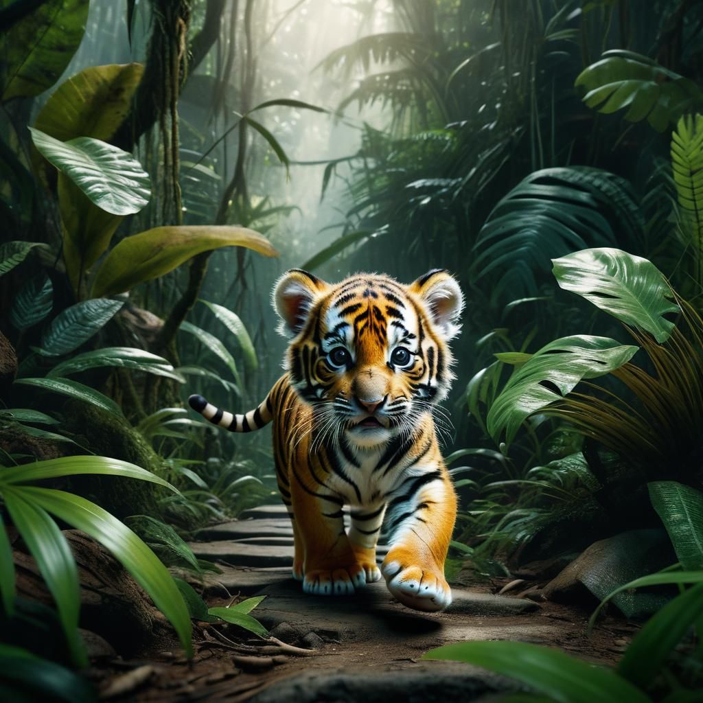 Cute Baby Tiger Exploring the Jungle