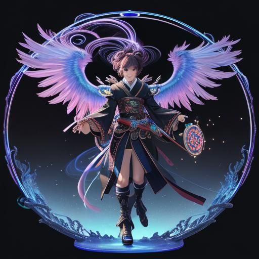 Mystical Tarot Reader with Phoenix Wheels: Anime Art