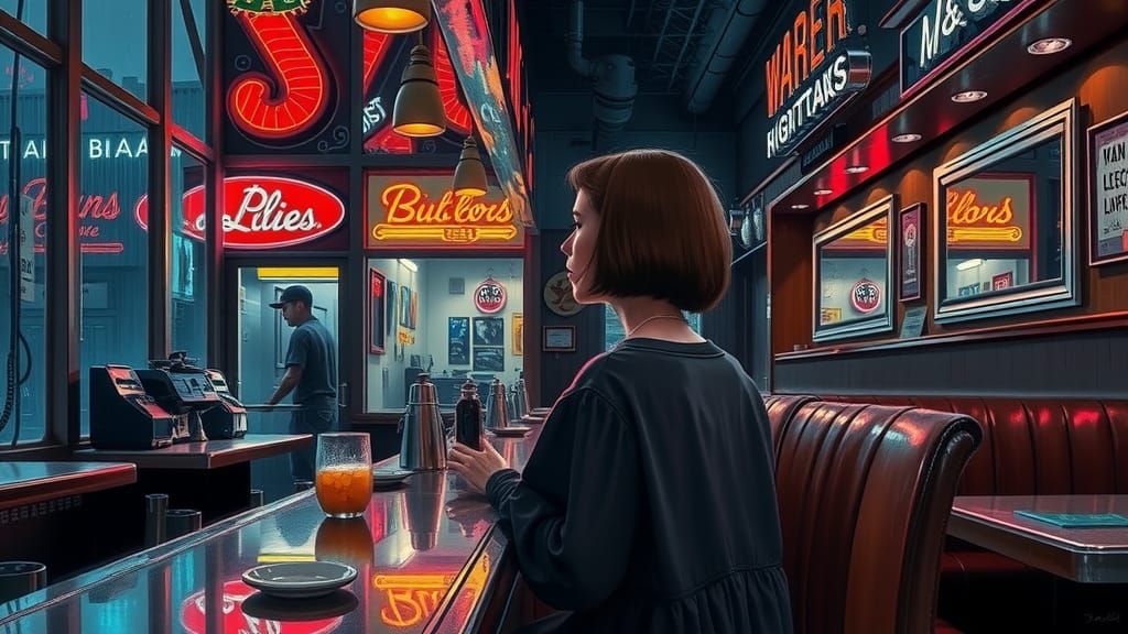 Girl in Diner: American Realism Style