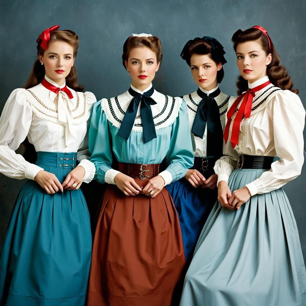 Colourful Vintage Fashion Illustration of Beautiful Women