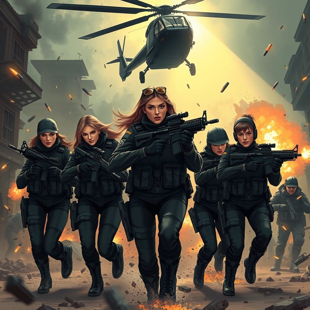 Police Officers Advance Under Fire in Urban Warfare