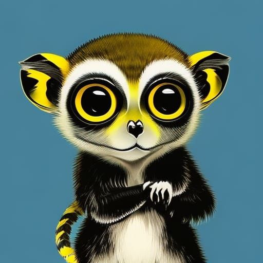 Chibi Tarsier Lemur with Yellow Eyes, 3D Digital Art