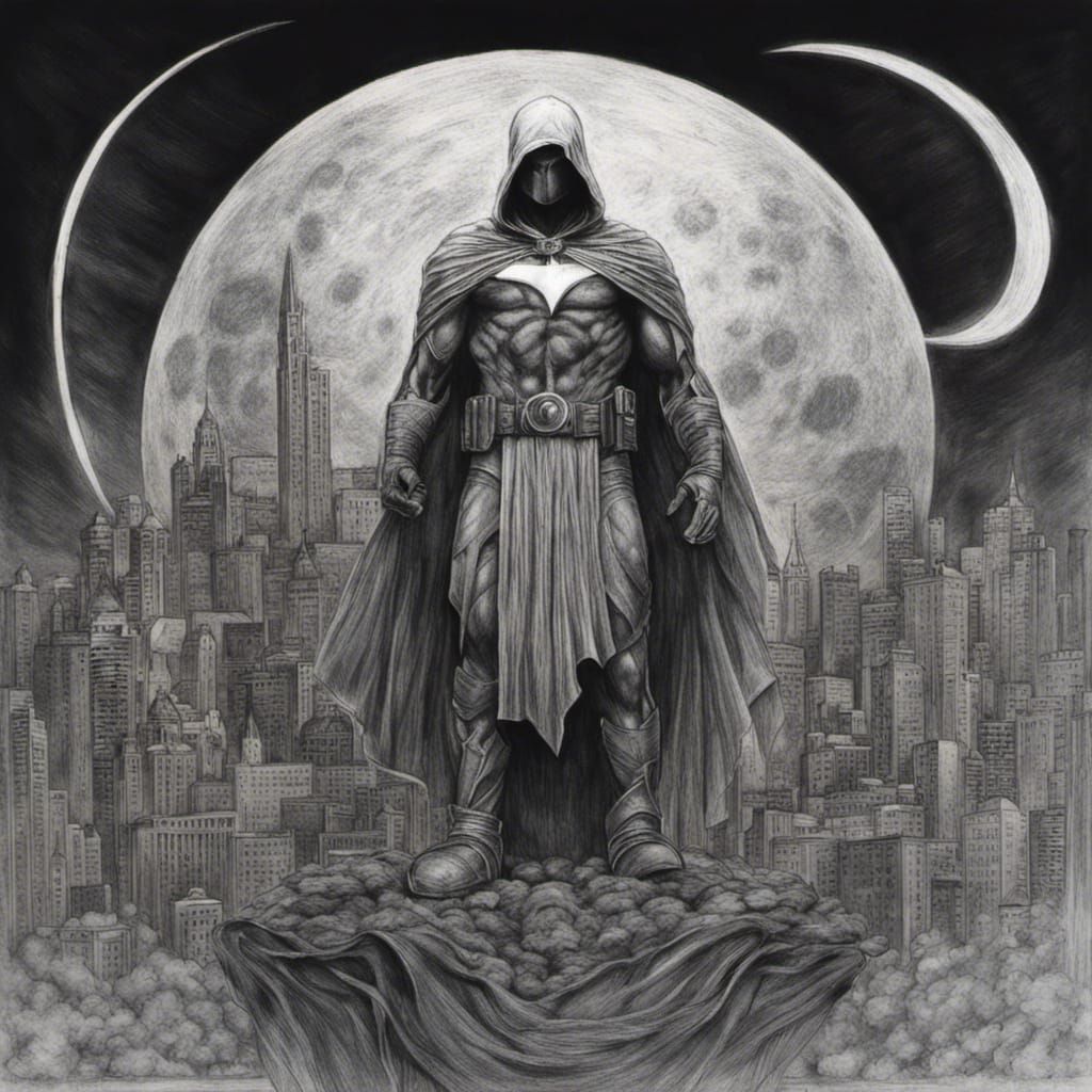 Hyperdetailed Charcoal Drawing of Moon Knight
