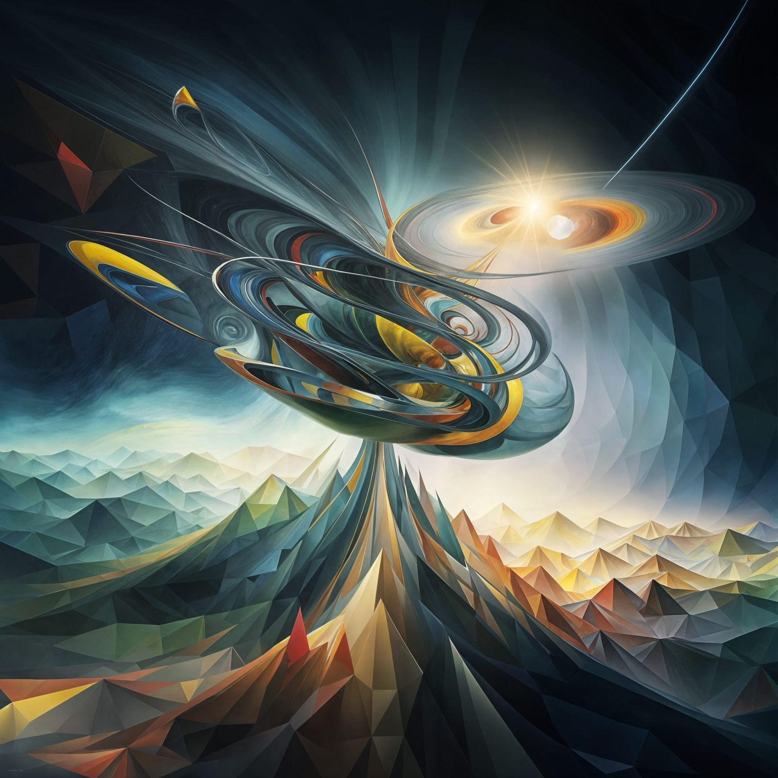 Abstract Angular Art in Vermillion and Cobalt