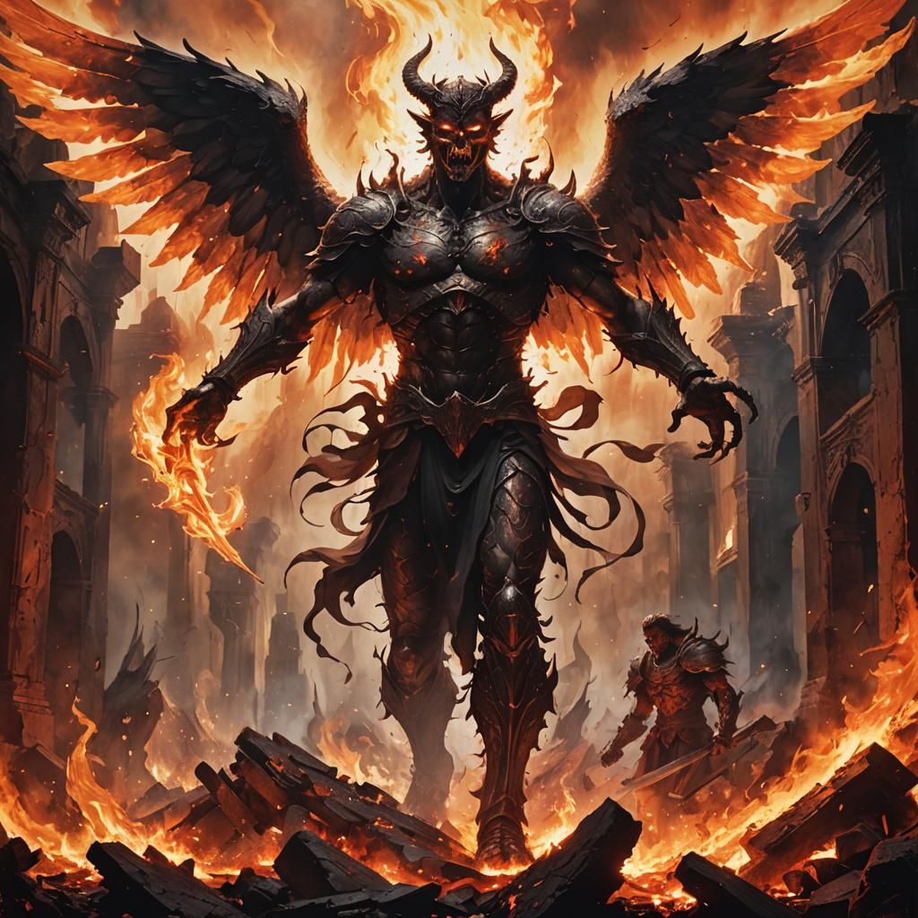 Epic Dark Fantasy Battle Between Angel and Demon
