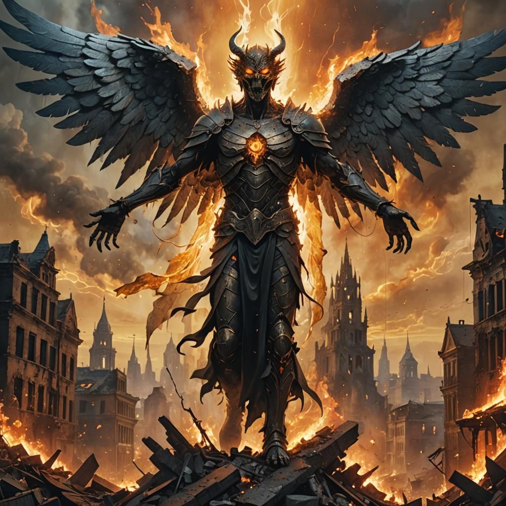 Angel and Demon Face Off in Burning City