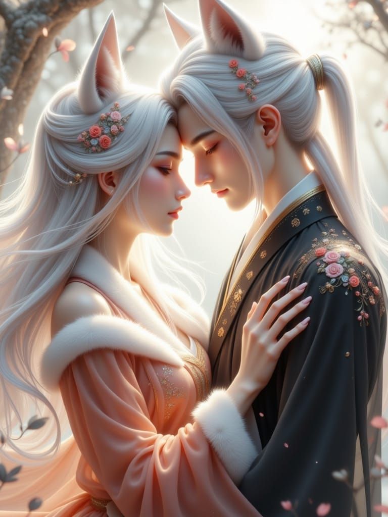 Romantic Fox-Eared Couple in Donghua Style