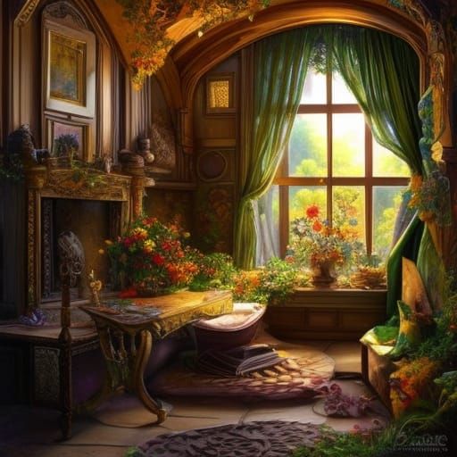 Enchanting Cottage Garden with Cozy Interior