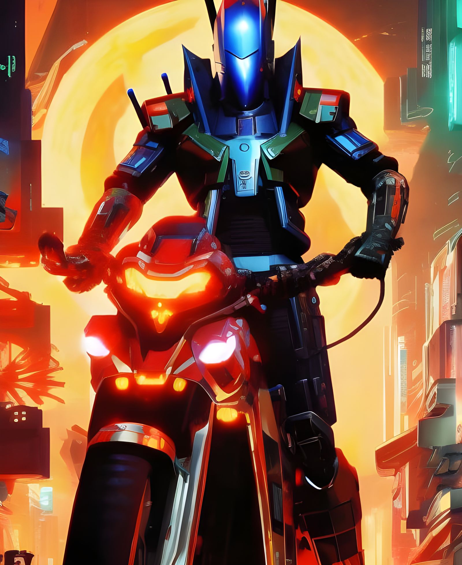 Cyberpunk Biker in Burning Neo Tokyo