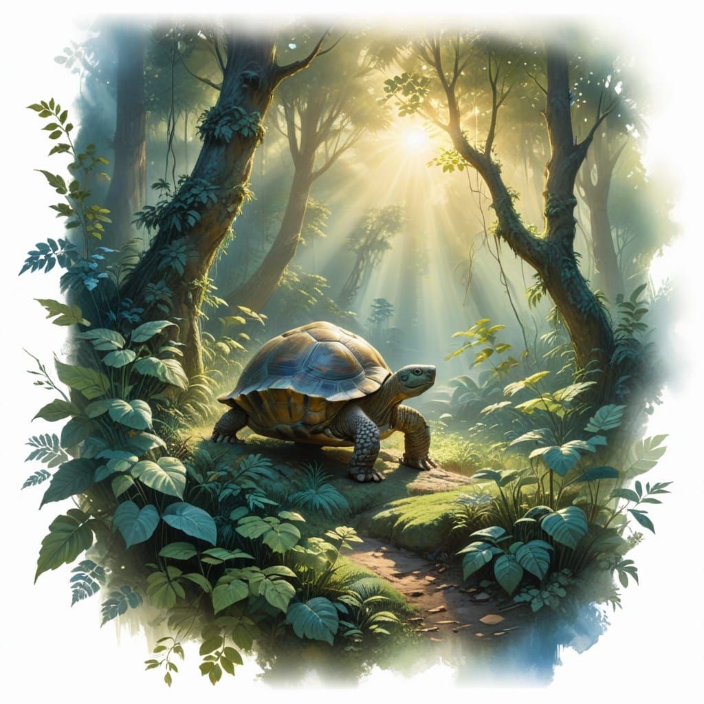 Ancient Jungle Tortoise in Ethereal Dawn Light