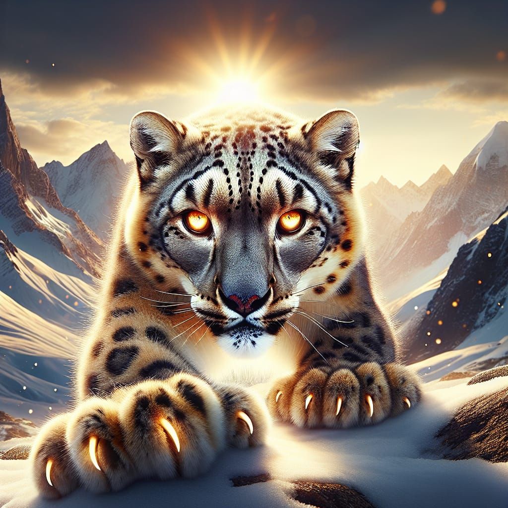 Majestic Snow Leopard with Radiant Amber Eyes