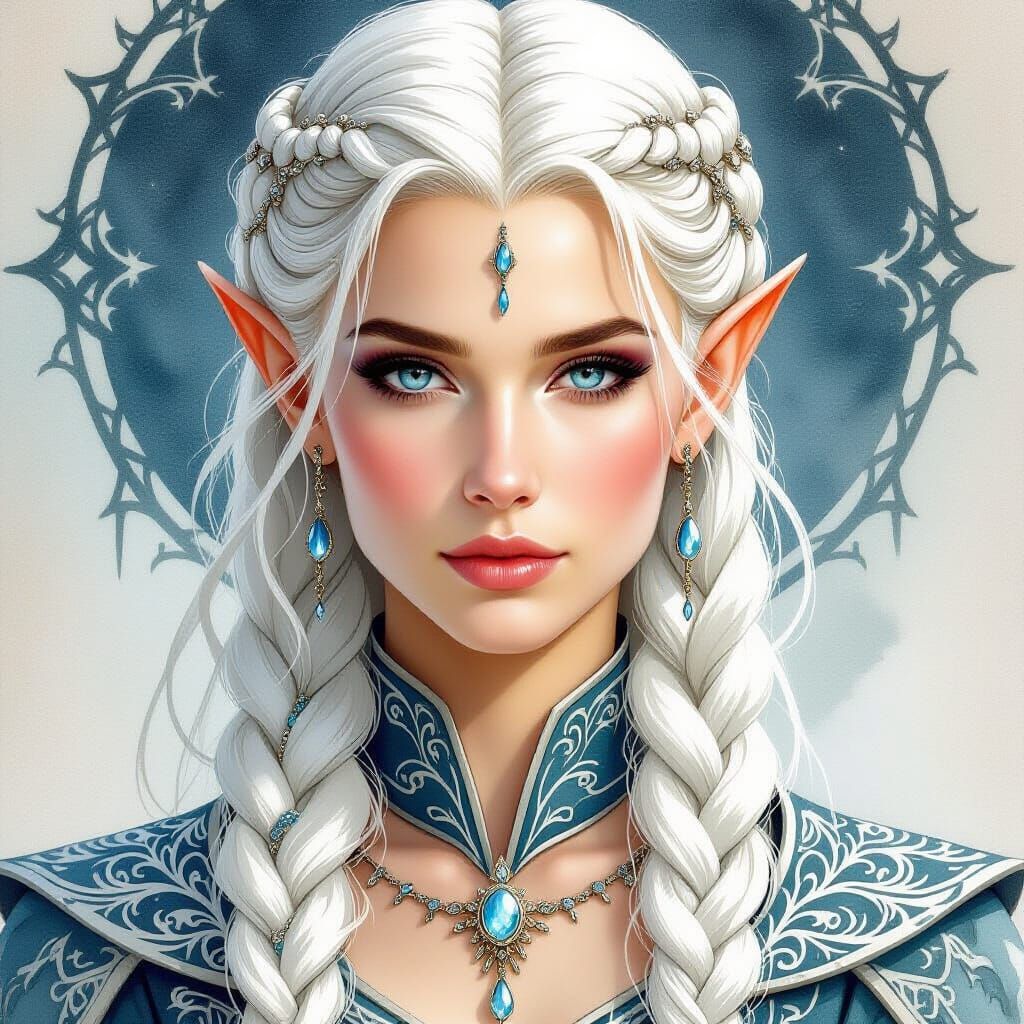 Majestic Elven Queen in Vintage Fantasy Style