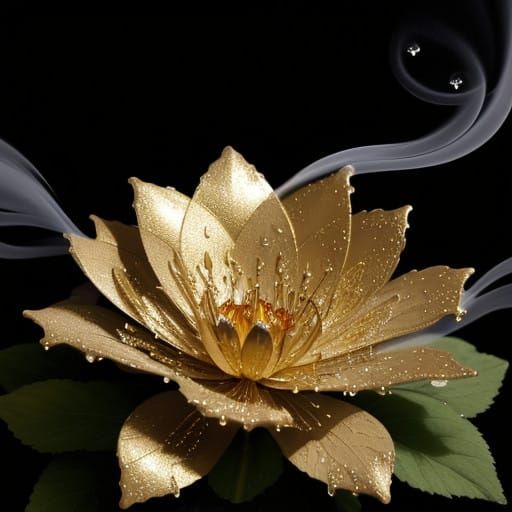 Fractal Floral Surrealism in Metallic Gold