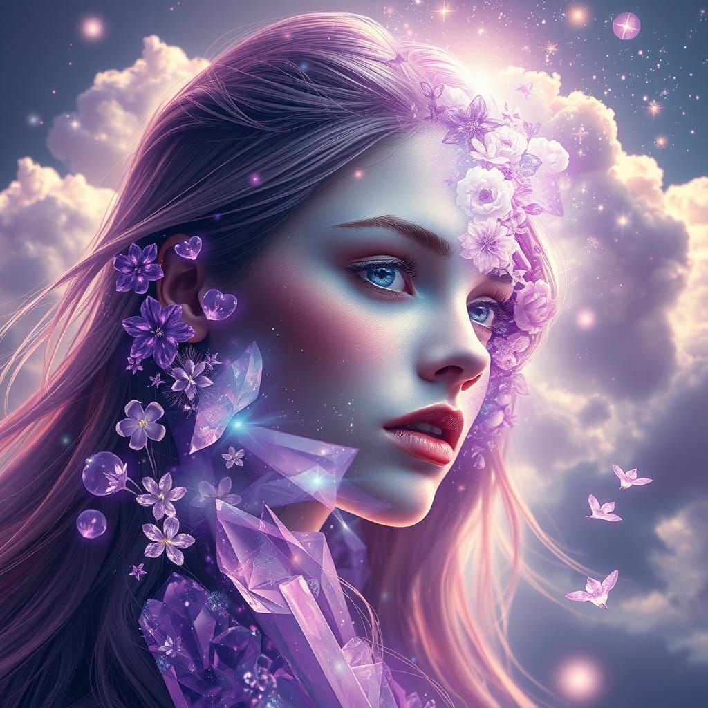 Crystal Girl Portrait with Double Exposure Effect