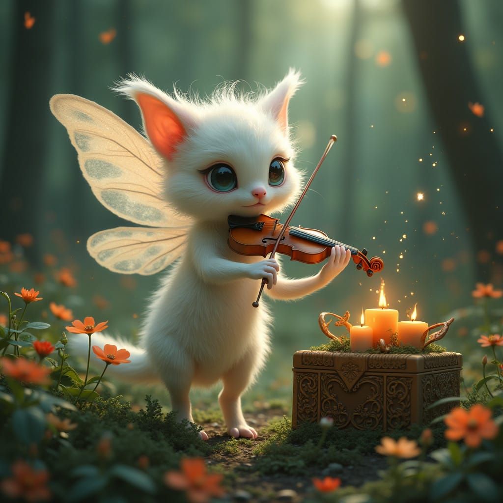 Whimsical Creature in Enchanting Forest, Steeped in Fairytal...