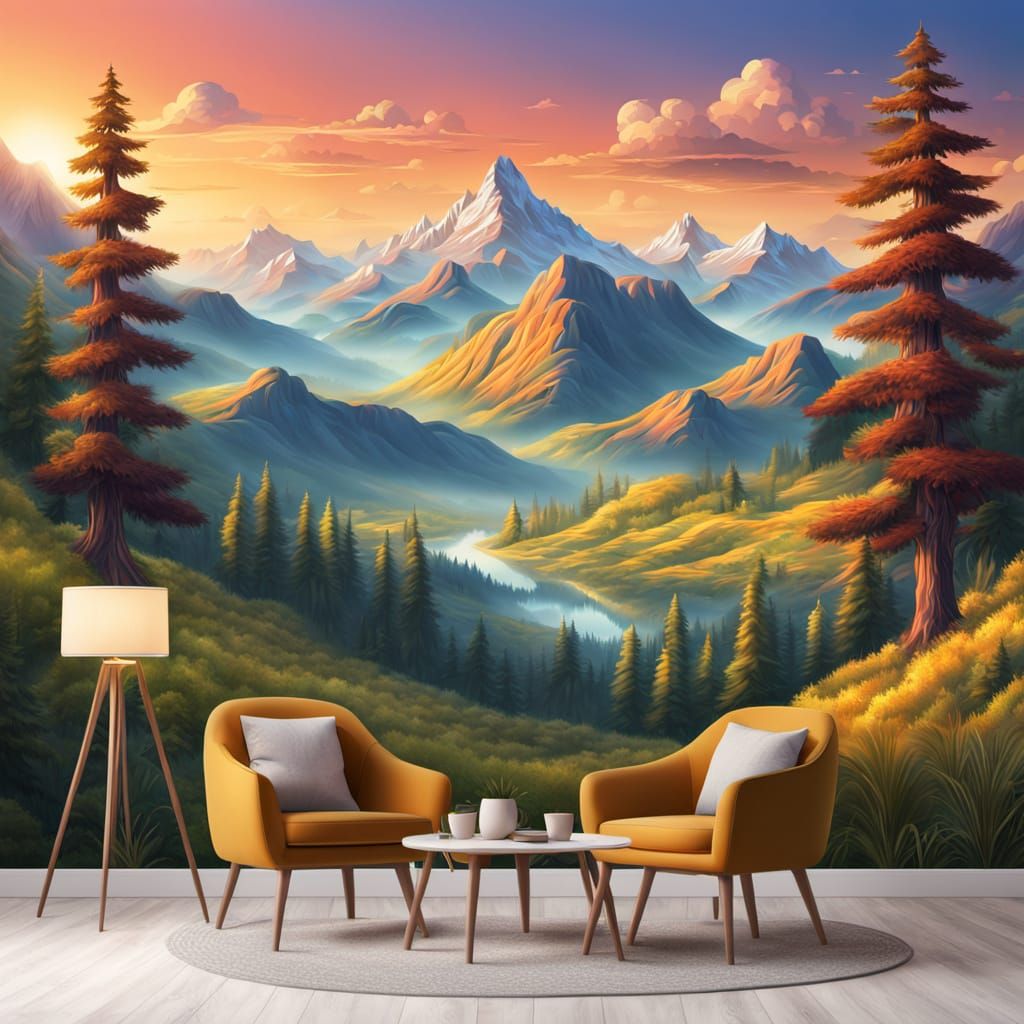 Detailed Landscape Mural in Airbrush Style