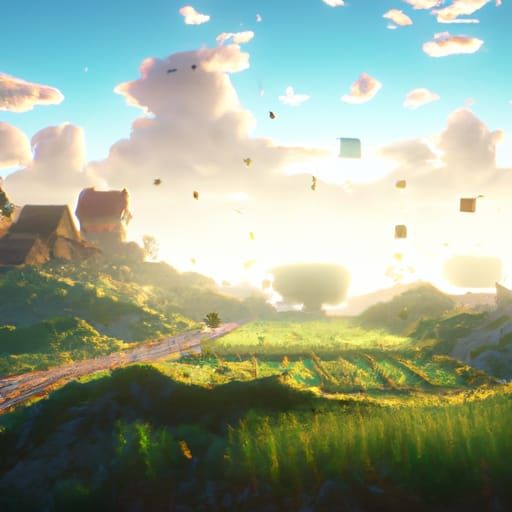 Minecraft Landscape in Studio Ghibli Anime Style