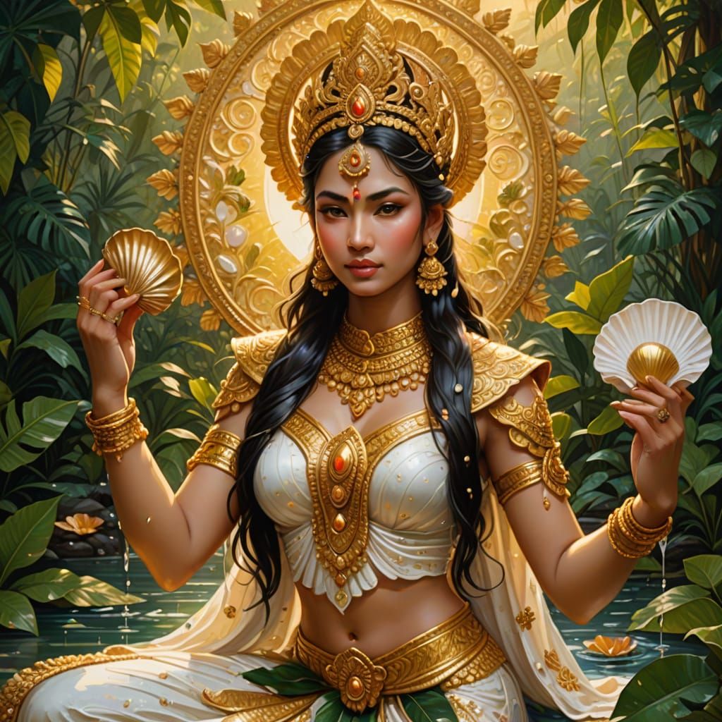 Exquisite Apsara in Tropical Paradise Oil Painting