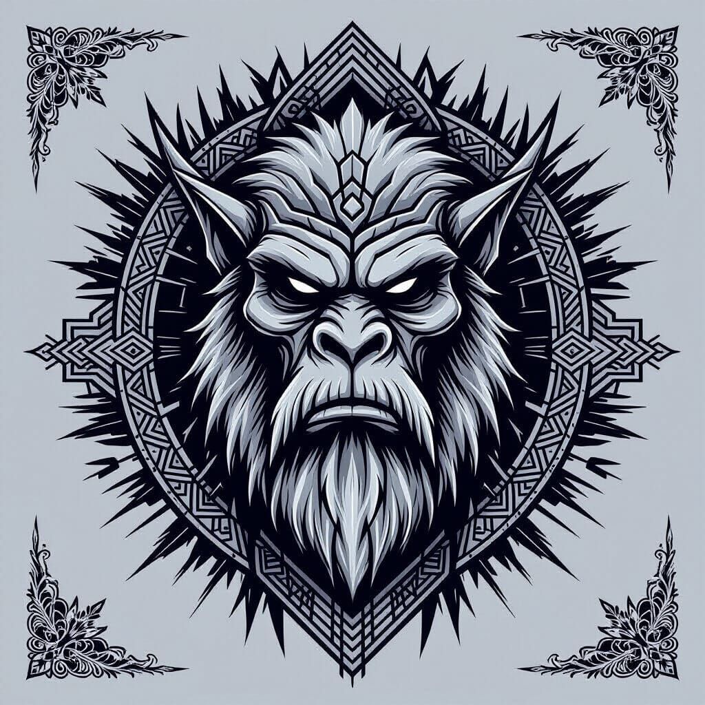 Greyscale Yeti Outline in Biomechanical Style