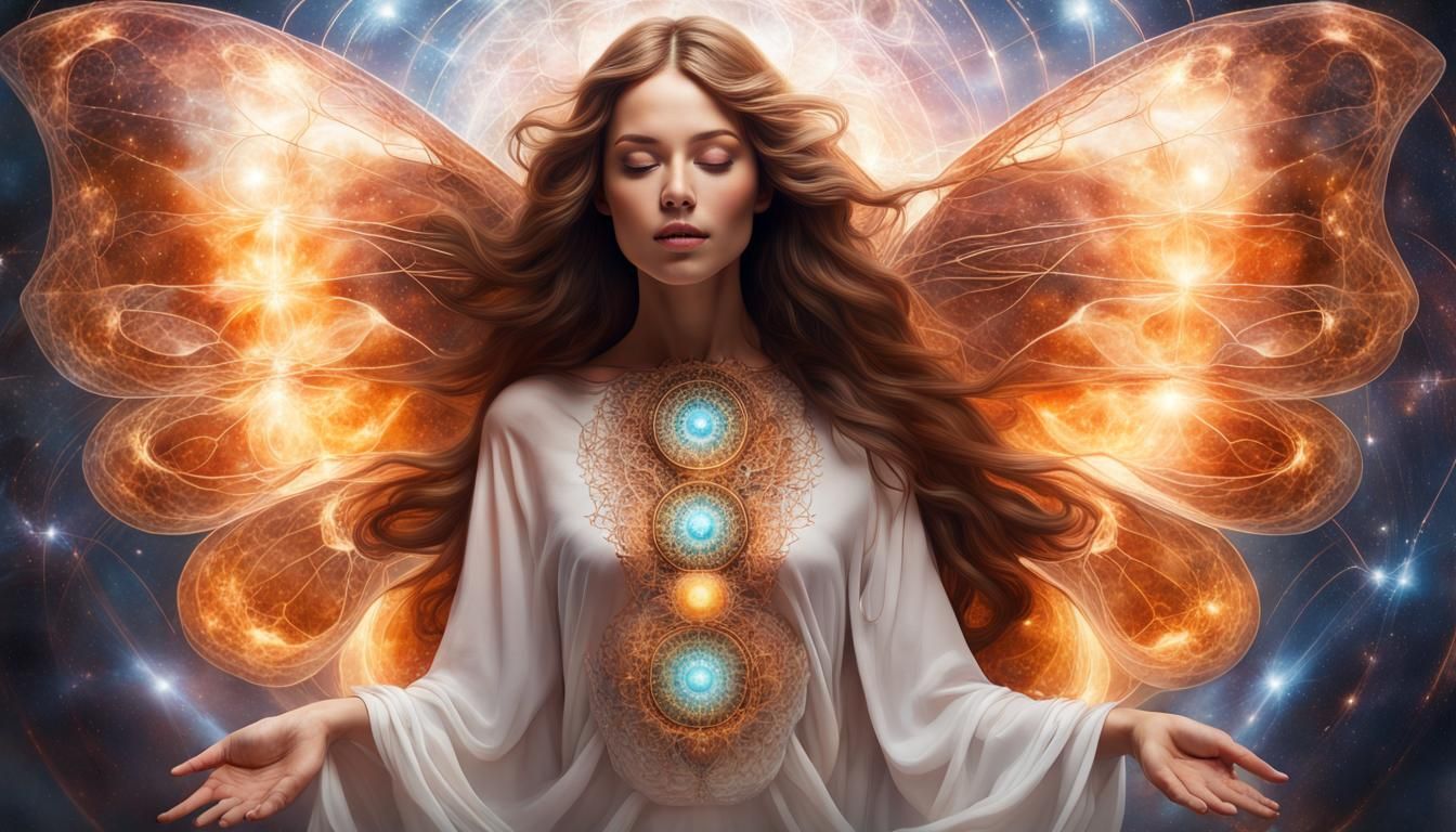 Glowing Angel in Sacred Geometry: Hyperrealistic Art
