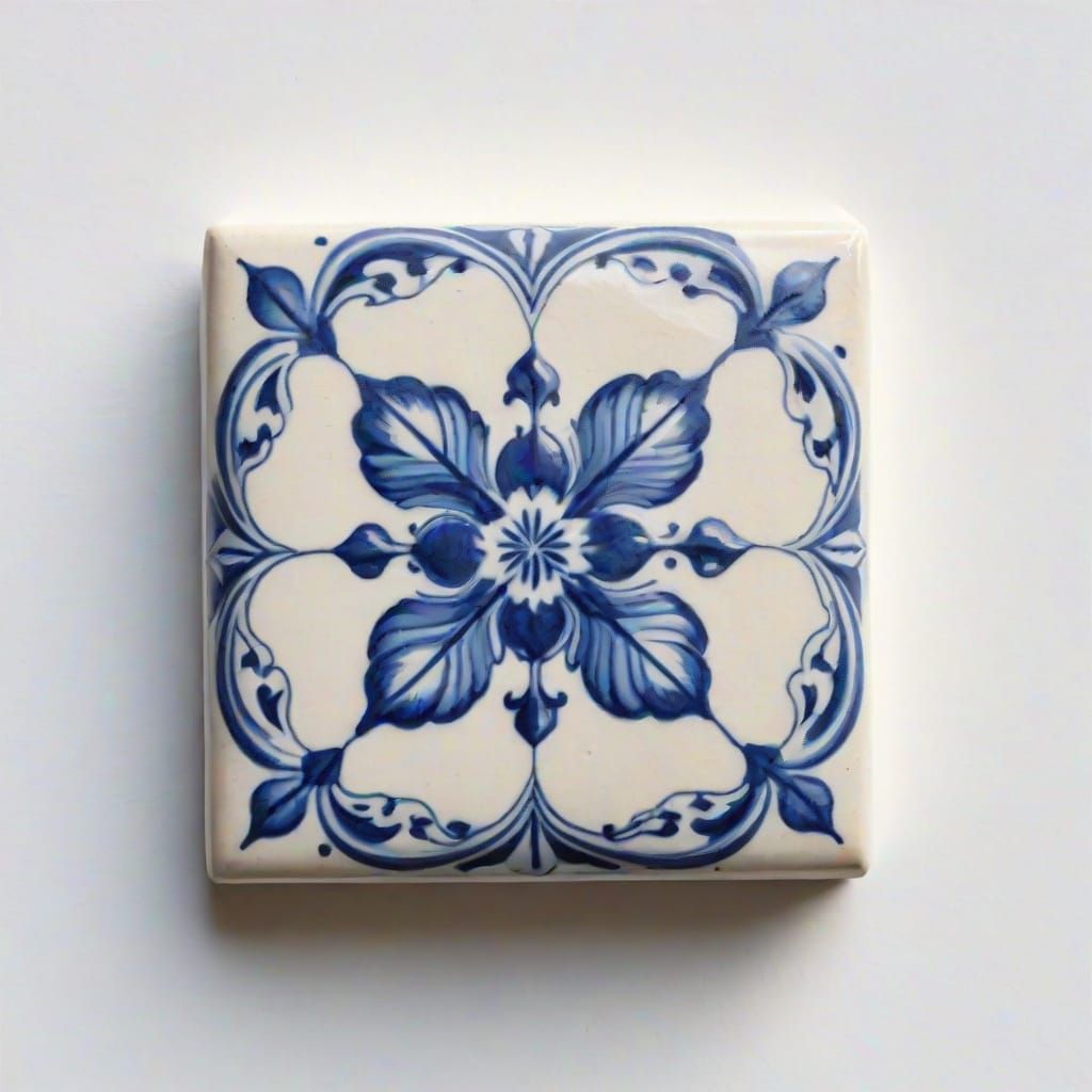 Delft Tile Art on White Stucco Wall