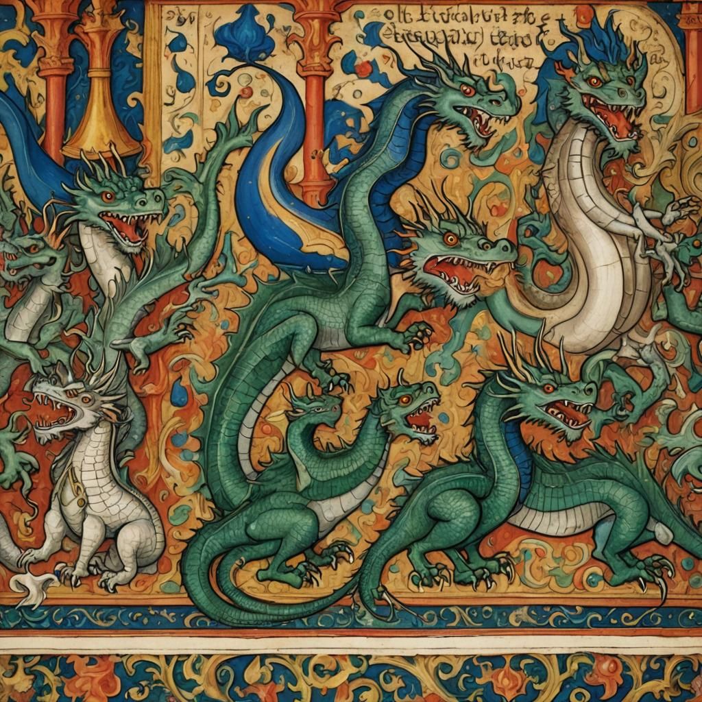 Dragons at Royal Banquet: Medieval Manuscript Art