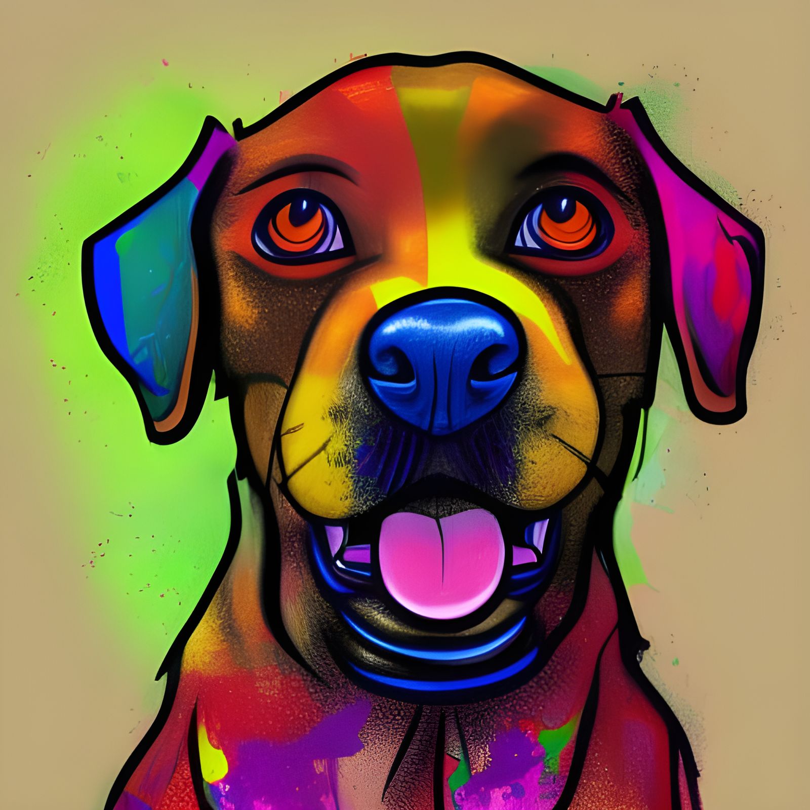 Hyperrealistic Dog Sketch with Colorful Background