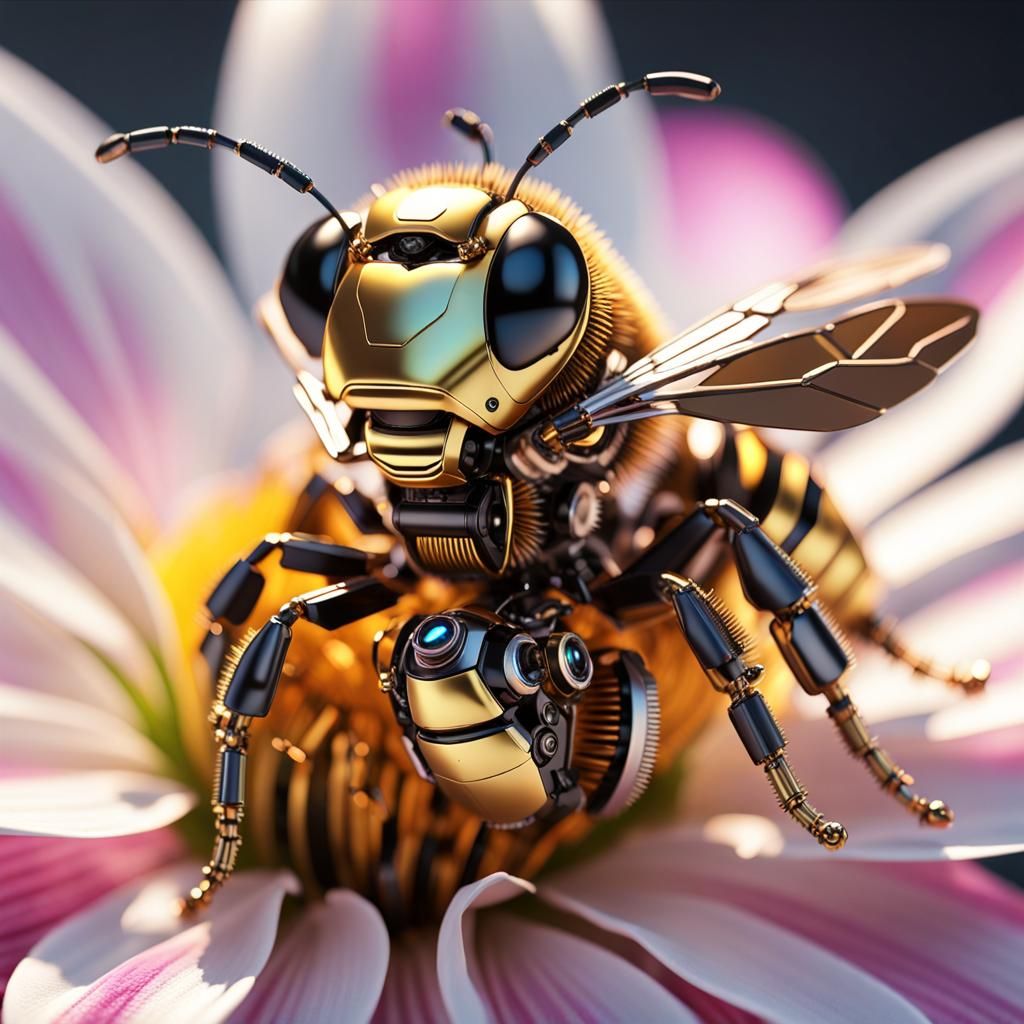 Futuristic Clockwork Bee with Refracting Lenses