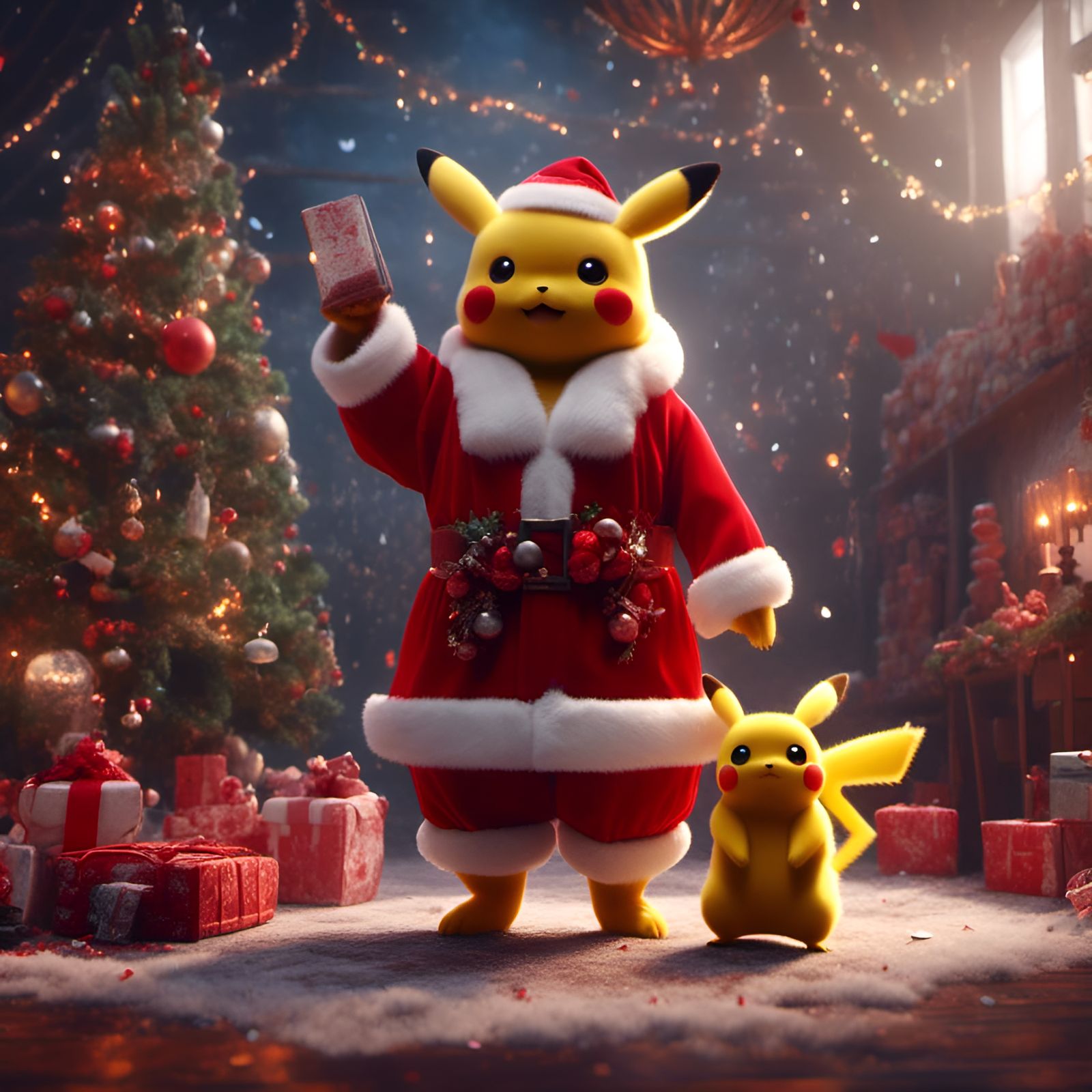 Pikachu as Santa Claus in Detailed Digital Art
