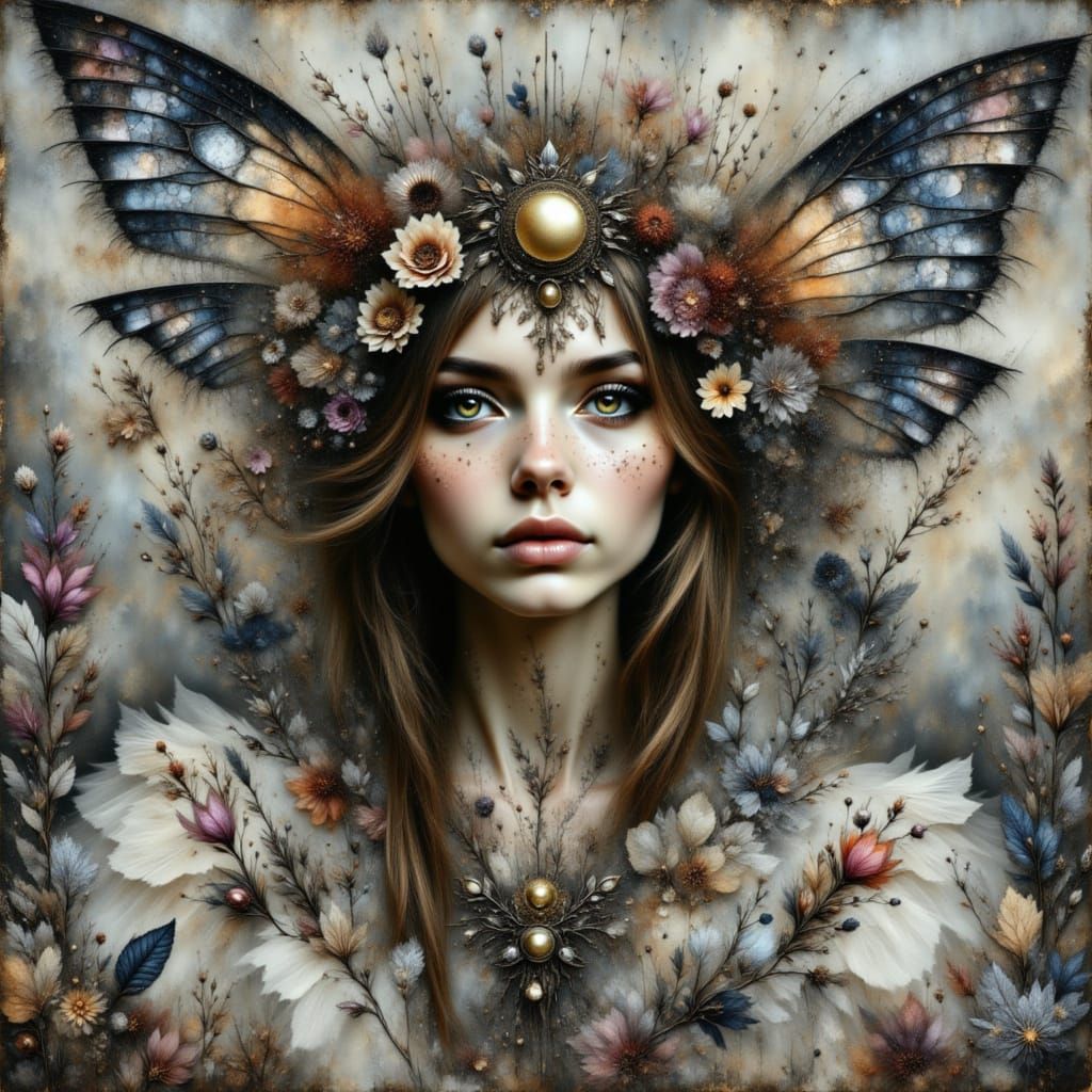Enchanting Fairy with Metallic Accents and Animal Intensity