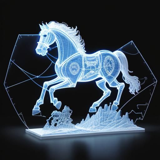 Translucent Wireframe Rocking Horse Bas-Relief