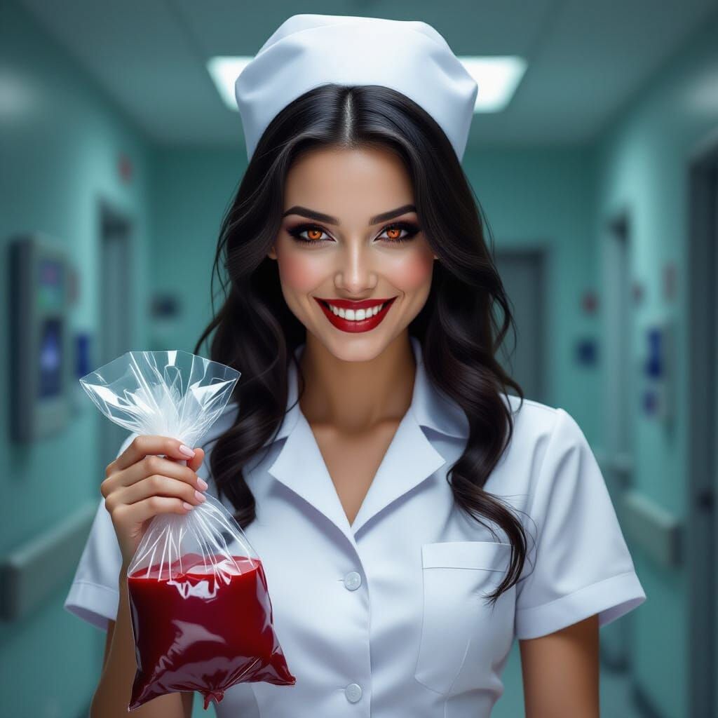 Vampire Nurse with Blood Bag: Photo-Realistic Style