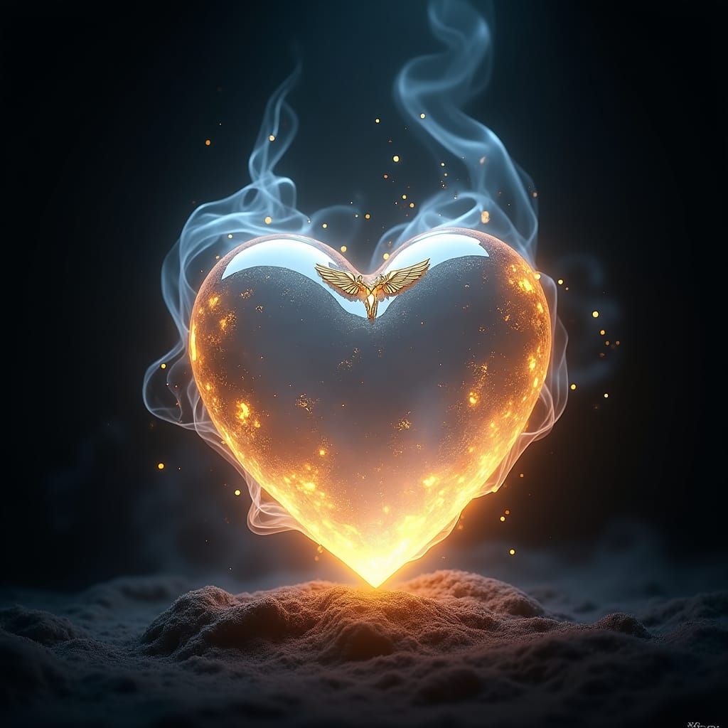 Crystal Heart with White Flames, Matte Painting